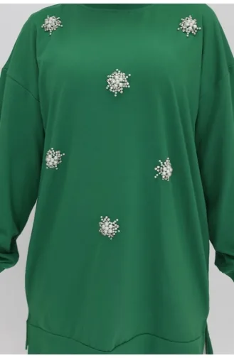 Taş Ve İnci Detayli 2ip Kumaş Sweatshirt 20001-04 Yeşil