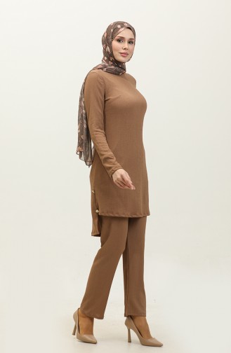 Button Detailed Two Piece Suit 0101DA-02 Brown 0101DA-02