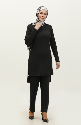 Button Detailed Two Piece Suit 0101DA-04 Black 0101DA-04