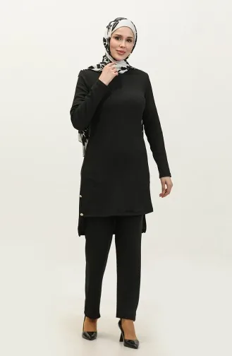 Düğme Detaylı Tunik Pantolon İkili Takım 0101DA-04 Siyah