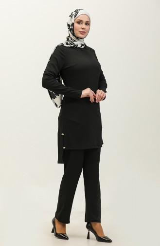 Button Detailed Two Piece Suit 0101DA-04 Black 0101DA-04