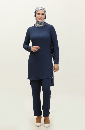 Button Detailed Two Piece Suit 0101DA-05 Navy Blue 0101DA-05