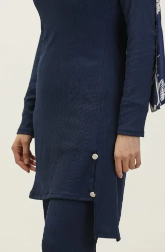 Button Detailed Two Piece Suit 0101DA-05 Navy Blue 0101DA-05