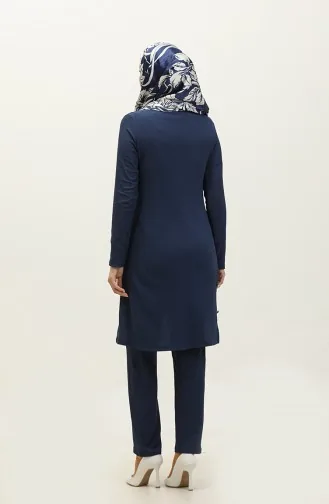 Button Detailed Two Piece Suit 0101DA-05 Navy Blue 0101DA-05