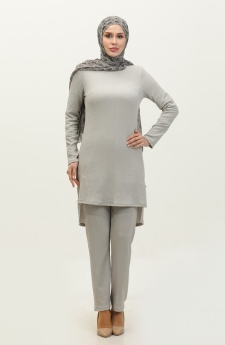 Button Detailed Two Piece Suit 0101DA-06 Gray 0101DA-06