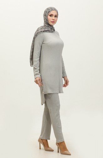 Button Detailed Two Piece Suit 0101DA-06 Gray 0101DA-06