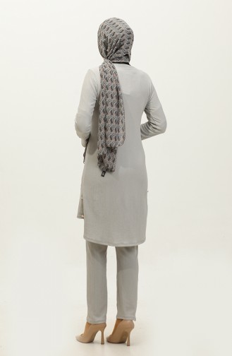 Button Detailed Two Piece Suit 0101DA-06 Gray 0101DA-06