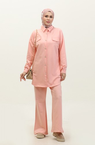 Buttoned Two Piece Suit 1310-02 Pink 1310-02