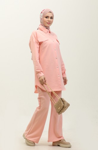 Buttoned Two Piece Suit 1310-02 Pink 1310-02