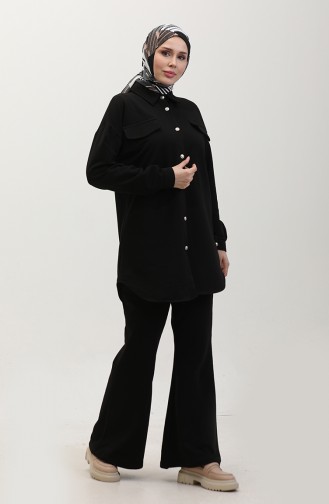 Düğmeli Tunik Pantolon İkili Takım 1310-04 Siyah