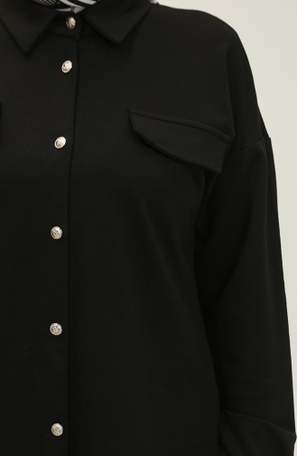 Düğmeli Tunik Pantolon İkili Takım 1310-04 Siyah