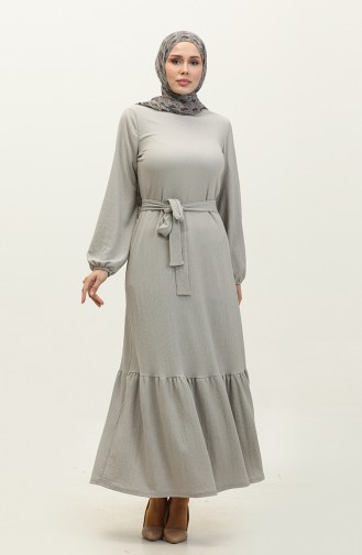 Shirred Skirt Belted Dress 0202DA-02 Gray 0202DA-02