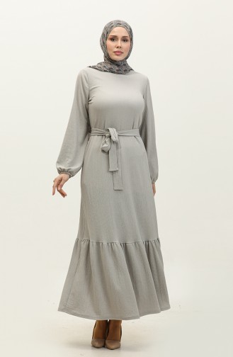 Kleid Mit Gerafftem Saum Und Gürtel 0202DA-02 Grau 0202DA-02