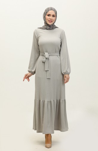 Shirred Skirt Belted Dress 0202DA-02 Gray 0202DA-02