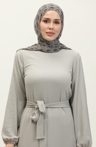 Kleid Mit Gerafftem Saum Und Gürtel 0202DA-02 Grau 0202DA-02