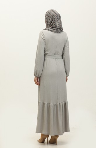 Shirred Skirt Belted Dress 0202DA-02 Gray 0202DA-02