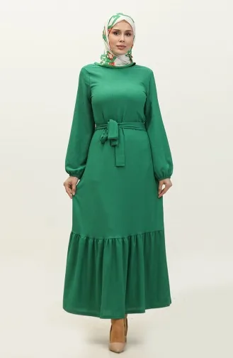 Kleid Mit Gerafftem Saum Und Gürtel 0202DA-03 Grün 0202DA-03