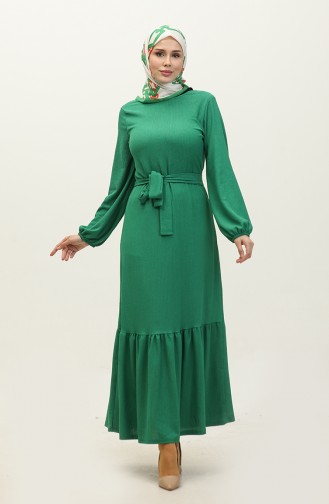 Kleid Mit Gerafftem Saum Und Gürtel 0202DA-03 Grün 0202DA-03