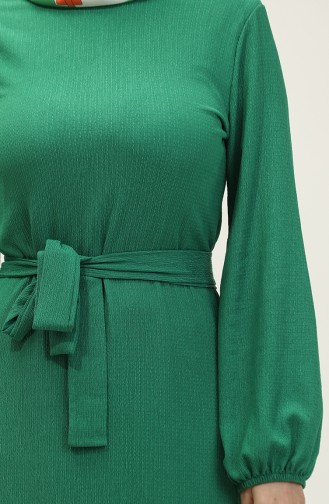 Etek Ucu Büzgülü Kuşaklı Elbise 0202DA-03 Yeşil
