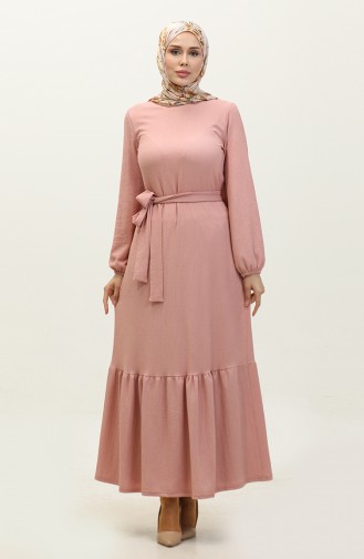 Shirred Skirt Belted Dress 0202DA-04 Powder 0202DA-04