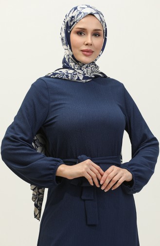 Kleid Mit Gerafftem Saum Und Gürtel 0202DA-05 Marineblau 0202DA-05