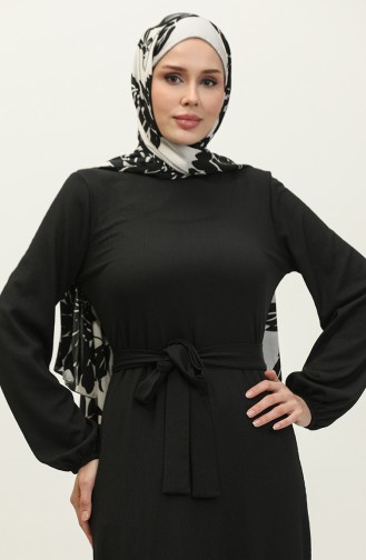 Etek Ucu Büzgülü Kuşaklı Elbise 0202DA-06 Siyah