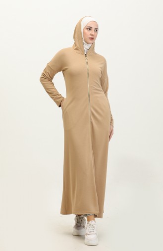 Zippered Abaya 2140-08 Dark Beige 2140-08