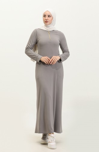 Fermuarlı Elbise 2148-02 Gri