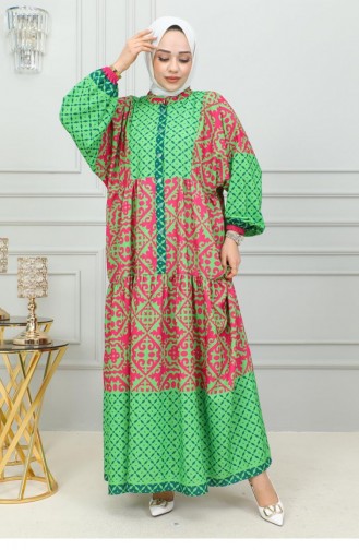 302Sgs Robe Hijab à Motifs Ethnique Vert 16862