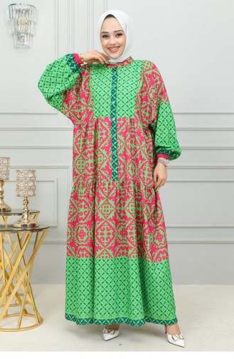 302Sgs Hijab-Kleid Mit Ethnischem Muster Grün 16862