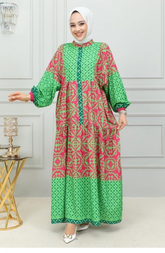 302Sgs Robe Hijab à Motifs Ethnique Vert 16862