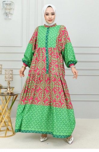 302Sgs Robe Hijab à Motifs Ethnique Vert 16862