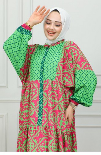 302Sgs Robe Hijab à Motifs Ethnique Vert 16862