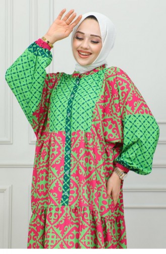 302Sgs Hijab-Kleid Mit Ethnischem Muster Grün 16862