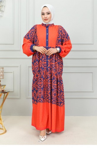 302Sgs Ethnic Patterned Hijab Dress Orange 16863