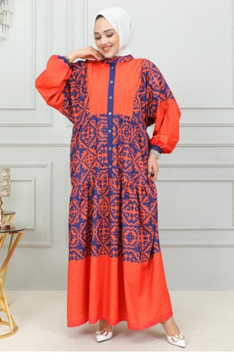 302Sgs فستان حجاب منقوش عرقيًا برتقالي 16863