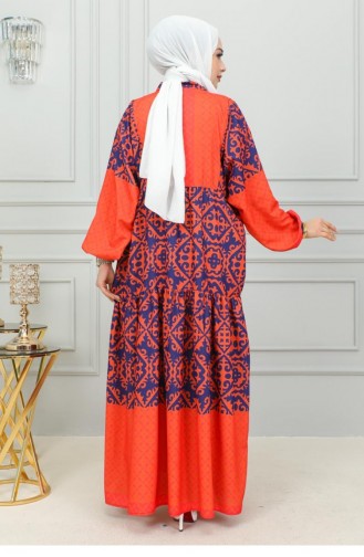 302Sgs Hijab-jurk Met Etnisch Patroon Oranje 16863