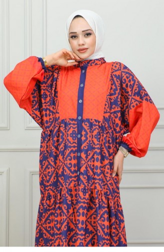 302Sgs فستان حجاب منقوش عرقيًا برتقالي 16863