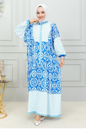 302Sgs Ethnisch Gemustertes Hijab-Kleid Blau 16864