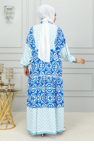 302Sgs Robe Hijab à Motifs Ethnique Bleu 16864