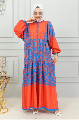 302Sgs Robe Hijab à Motifs Ethnique Bleu Marine 16865