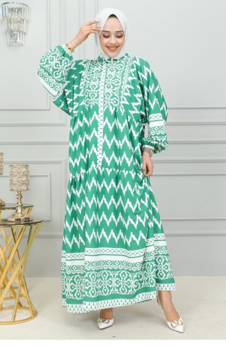 0300Sgs Digital Bedrucktes Hijab-Kleid Grün 16866