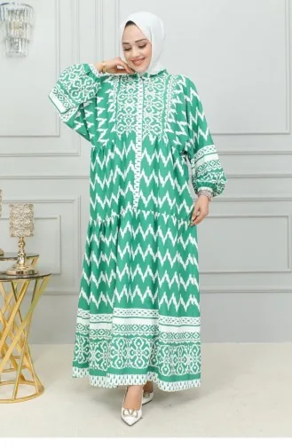 Digital Bedrucktes Hijab-Kleid 0300-05 Grün 0300-05