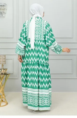 Digital Bedrucktes Hijab-Kleid 0300-05 Grün 0300-05
