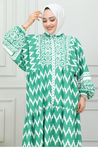 0300Sgs Robe Hijab Imprimé Numérique Vert 16866