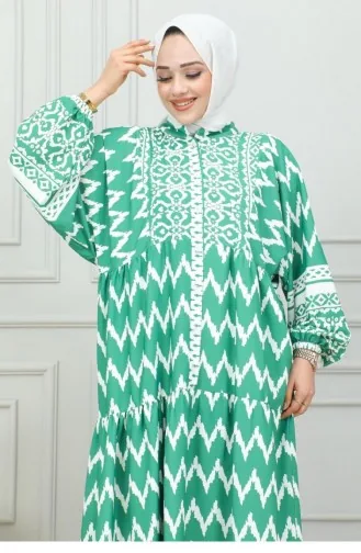 Digital Bedrucktes Hijab-Kleid 0300-05 Grün 0300-05