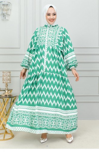 0300Sgs فستان حجاب مطبوع رقمي باللون الأخضر 16866