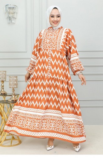 Digital Bedrucktes Hijab-Kleid 0300-04 Tabak 0300-04