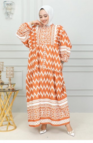 Digital Bedrucktes Hijab-Kleid 0300-04 Tabak 0300-04