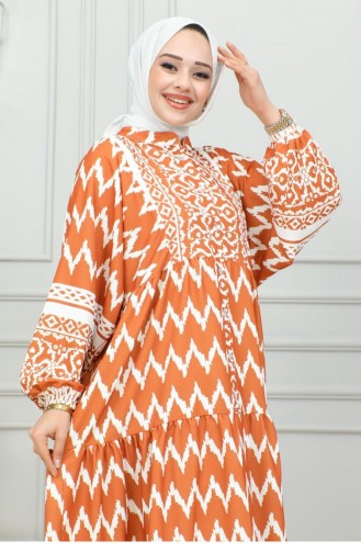 0300Sgs Digital Printed Hijab Dress Tobacco 16867